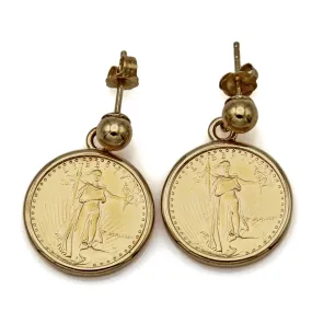 1/10 Oz $5 Gold Eagle Coin 14K Yellow Gold Earrings