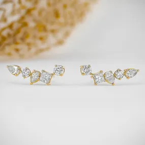 1.28 TCW Round, Princess & Pear Moissanite Diamond Ear Crawler Earrings