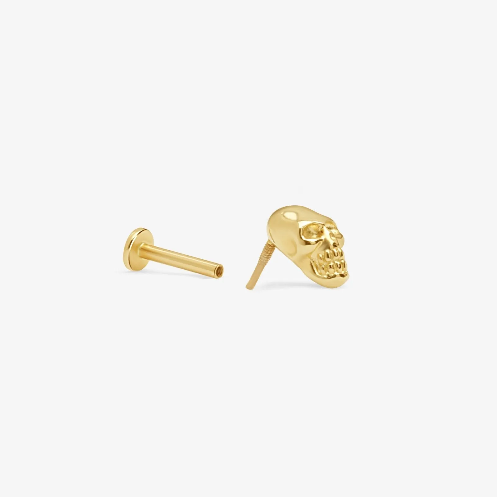 14k Gold Skull Tragus Helix Internally Threaded Flat Back Earring Labret Stud