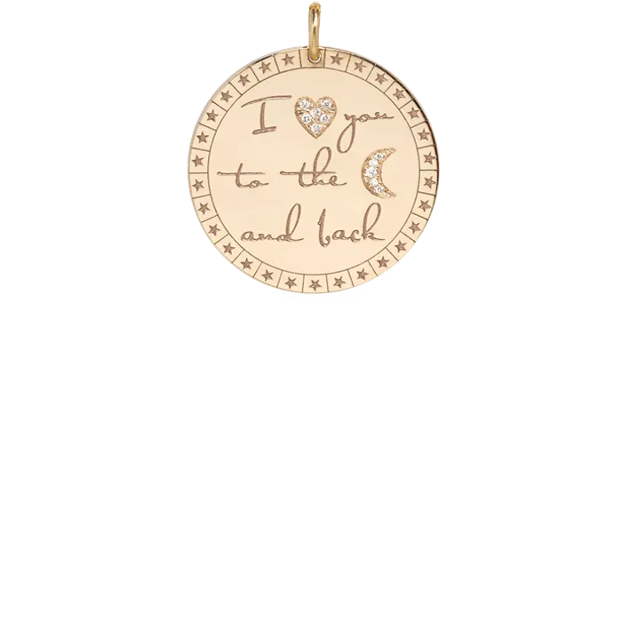 14k Large Pavé Diamond I love you to the moon & back Mantra Charm