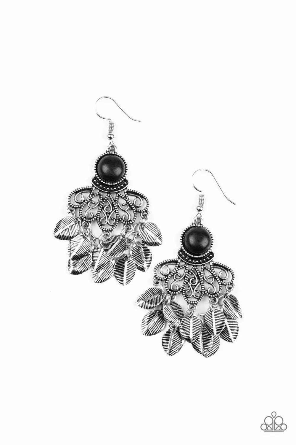 A Bit On The Wildside Black and Silver Leaf Earrings - Paparazzi Accessories