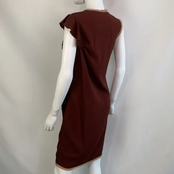 Aquilano Rimondi NWT brown with ruffle on side/bow dress