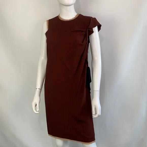 Aquilano Rimondi NWT brown with ruffle on side/bow dress