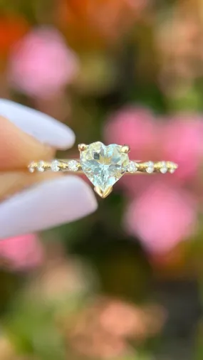 Bella 6mm 0.60ct Heart Aquamarine Spaced Diamond Ring 14K Gold DFR033