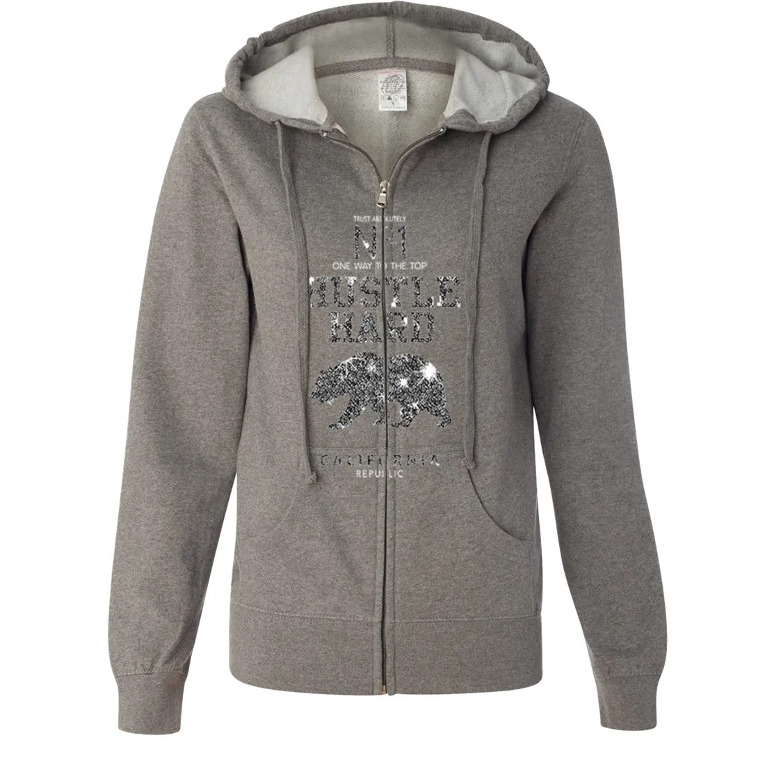 California Hustle Hard Sparkle Ladies Lightweight Fitted Zip-Up Hoodie