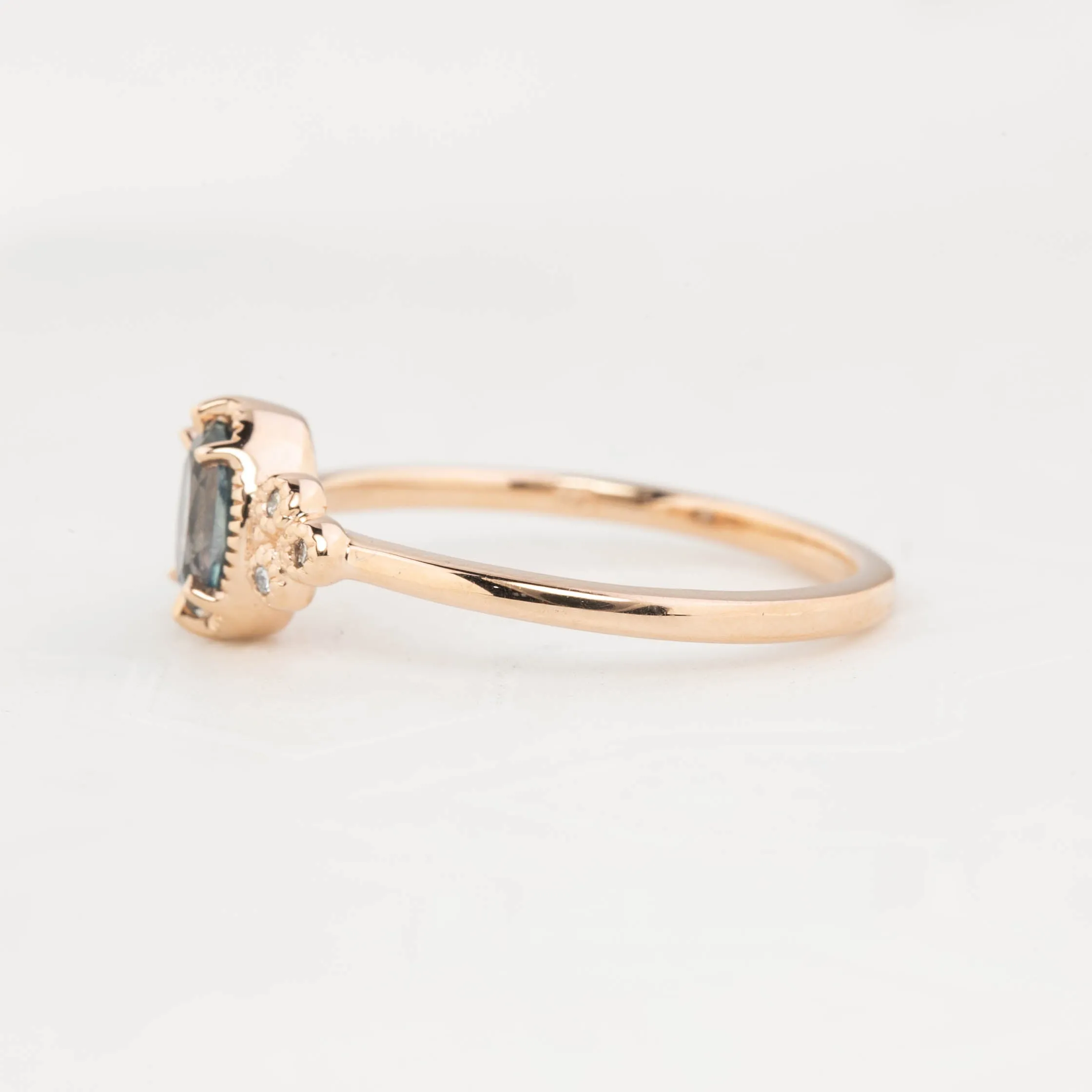 Celine Ring - 6x4mm 0.60ct Blue Montana Sapphire, 14k Rose Gold