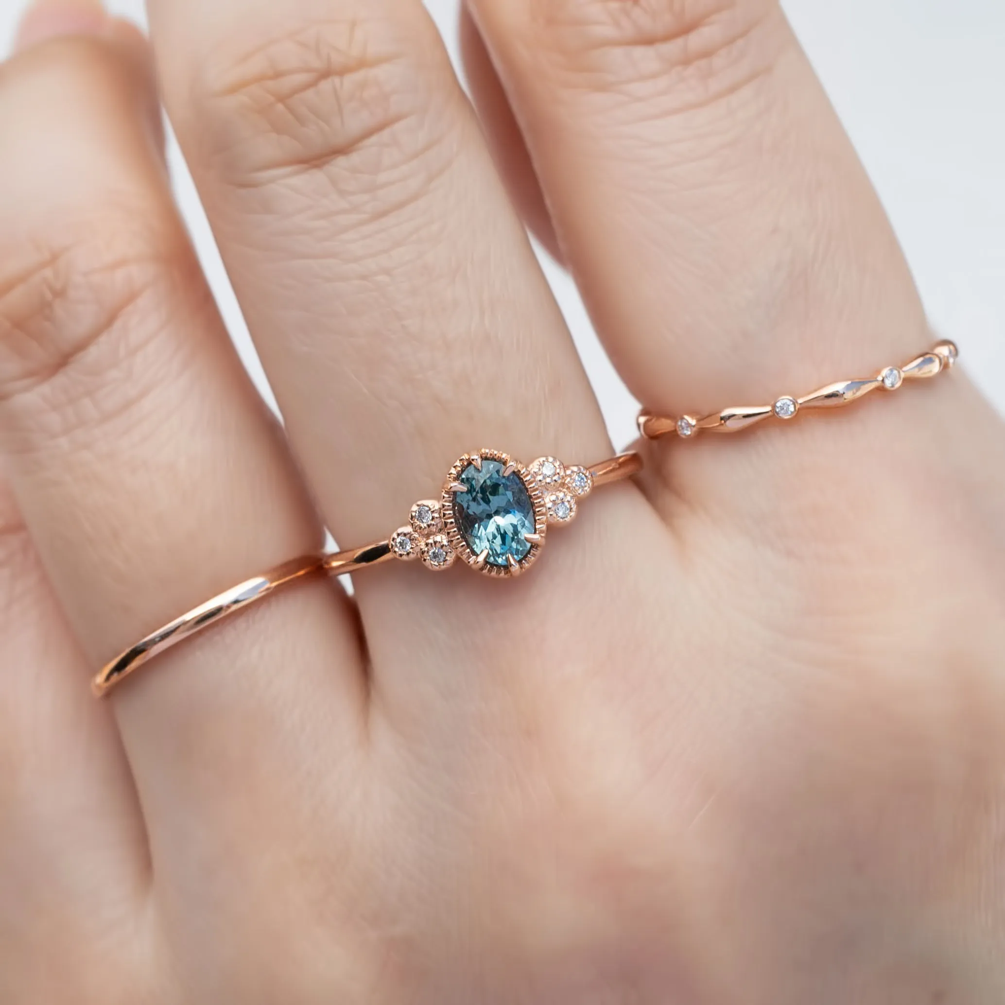 Celine Ring - 6x4mm 0.60ct Blue Montana Sapphire, 14k Rose Gold