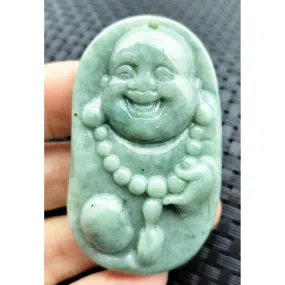 Certified Green Natural Type A Jadeite Carved Happy Buddha God Child Pendant