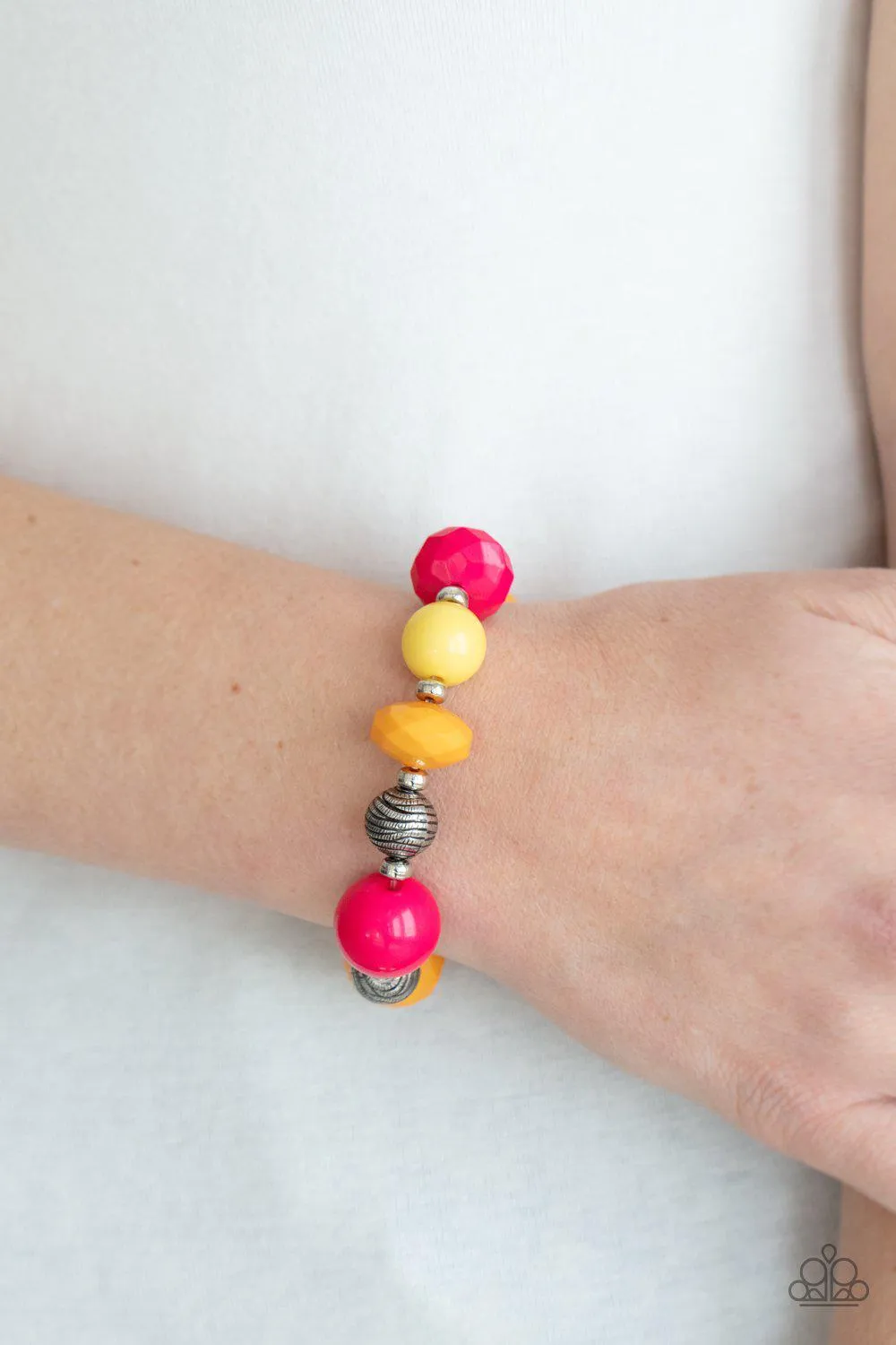 Day Trip Discovery Multi Pink and Yellow Bracelet - Paparazzi Accessories