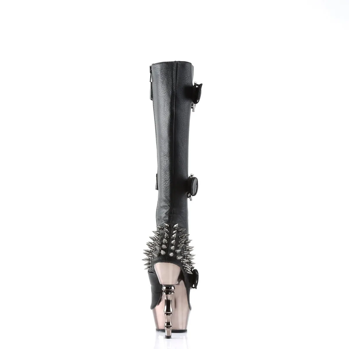 Demonia MUERTO-2028 | Black V. Leather & Chrome Knee High Boots