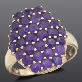 Estate 10K Yellow Gold Amethyst Cluster Cocktail Ring Size 8.5