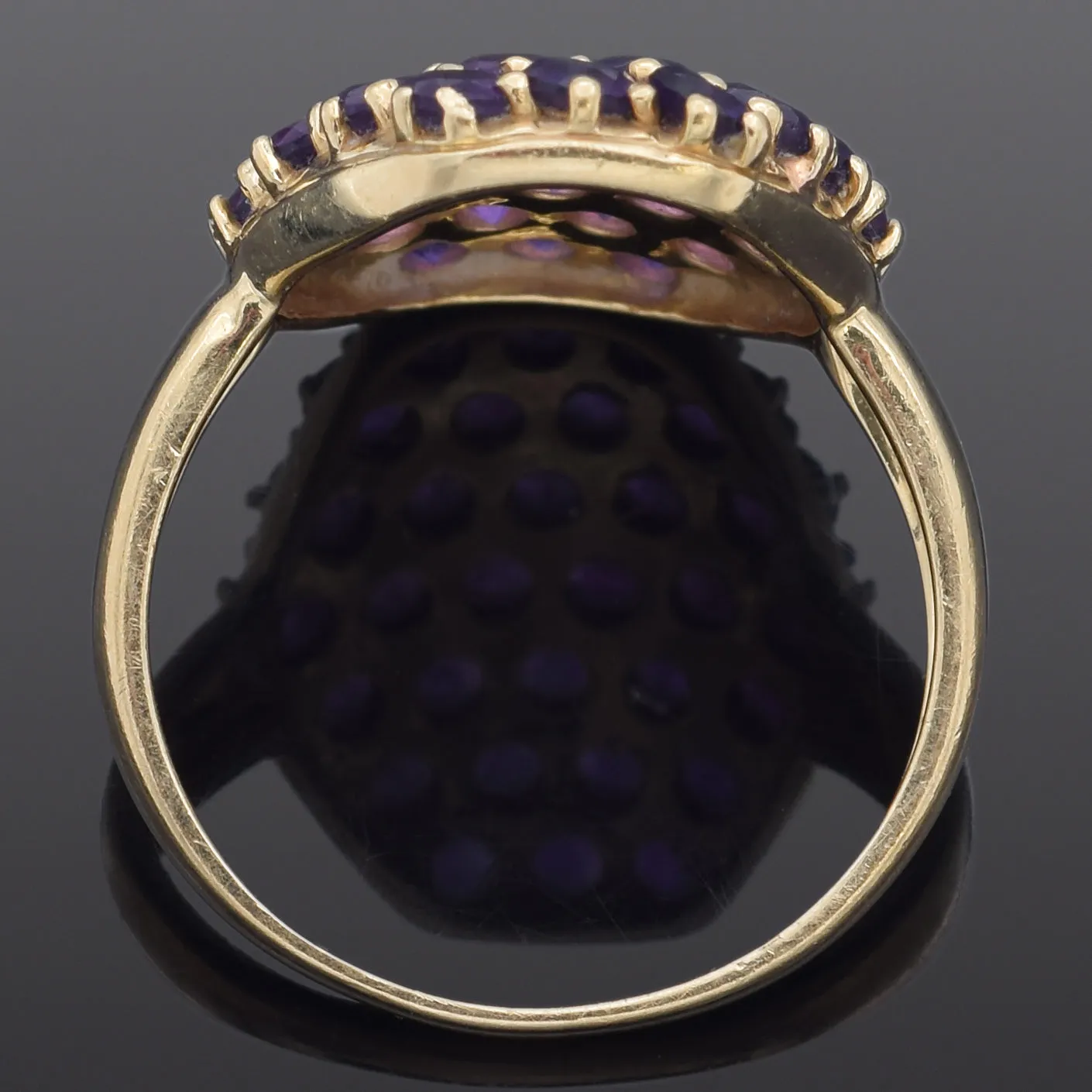 Estate 10K Yellow Gold Amethyst Cluster Cocktail Ring Size 8.5