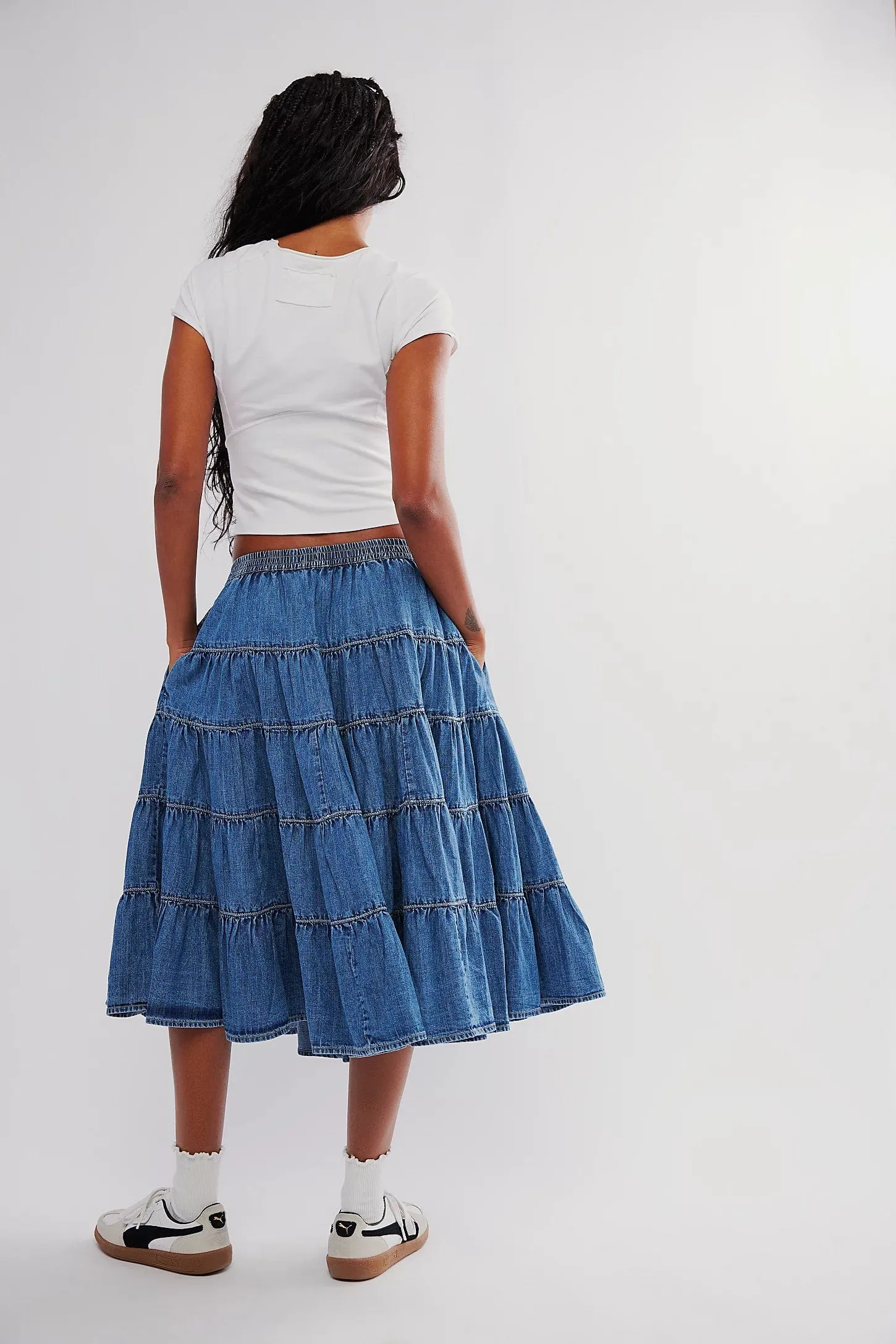 Full Swing Chambray Midi Skirt