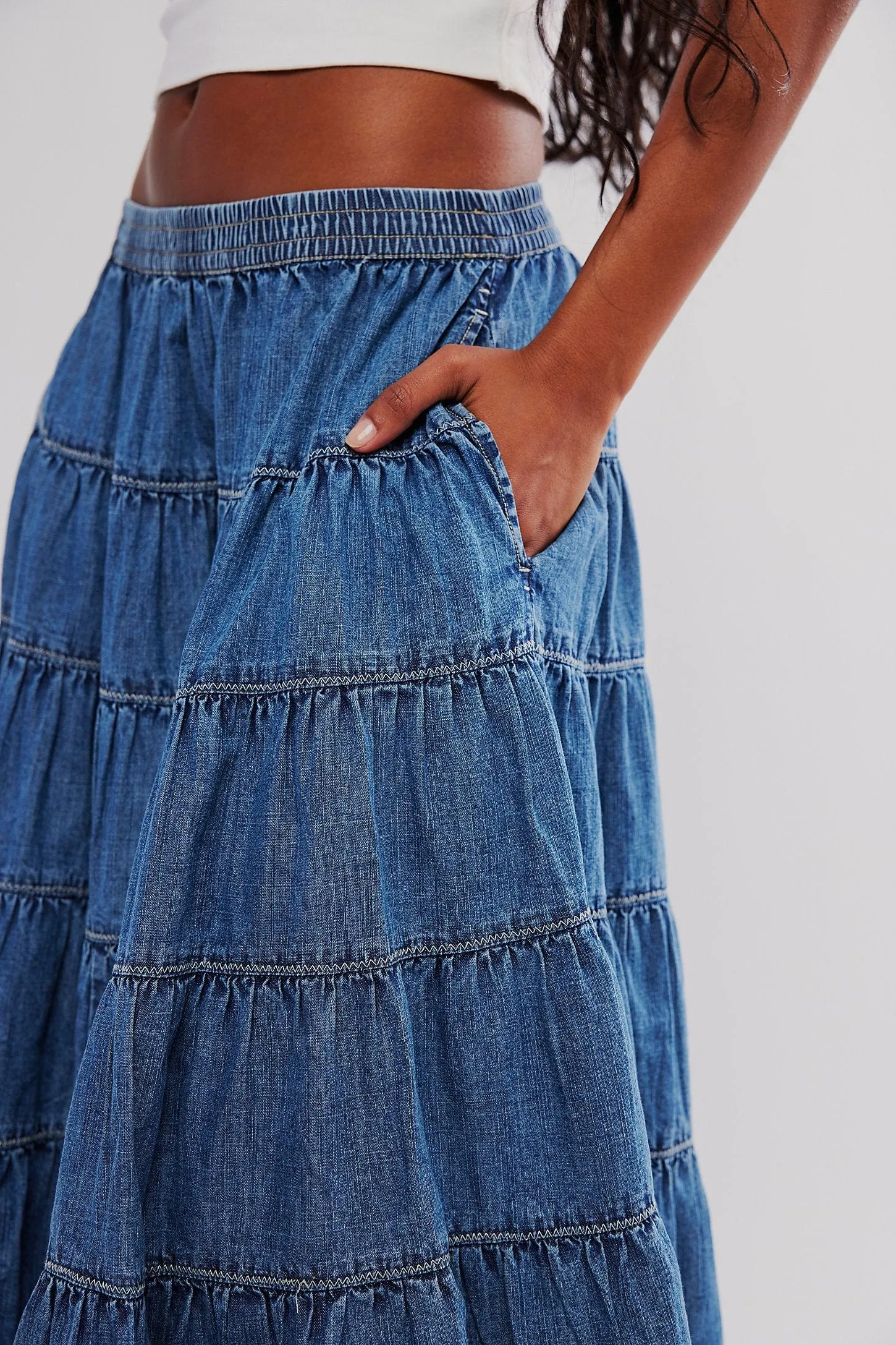 Full Swing Chambray Midi Skirt