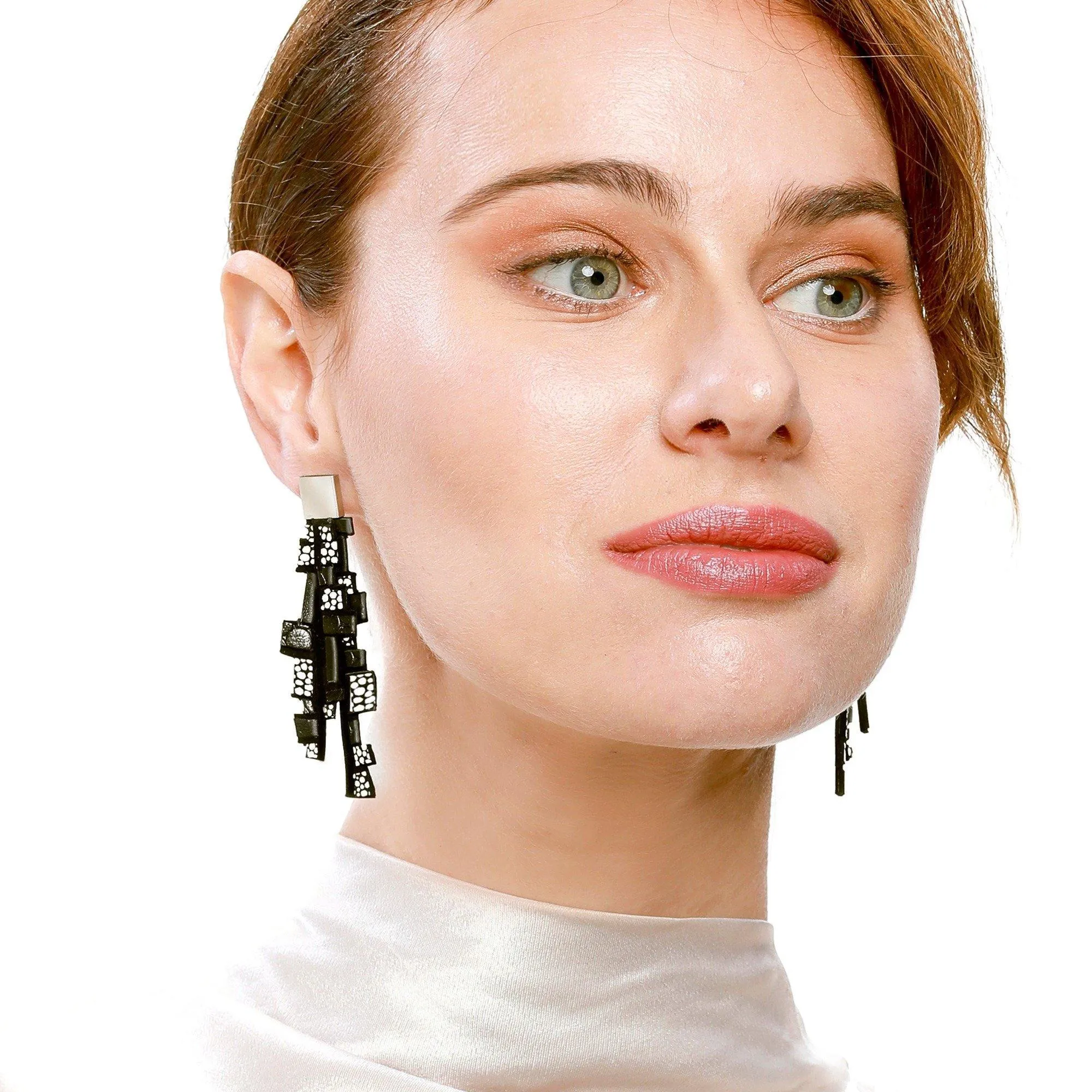 Gaia gold long leather earrings