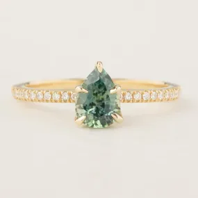 Maria Ring - 1.31ct Pear Cut Light Blue Green Montana Sapphire (One of a kind)