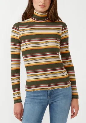 Mavra Women's Ribbed Turtleneck in Multicolor Stripes - KT0056F