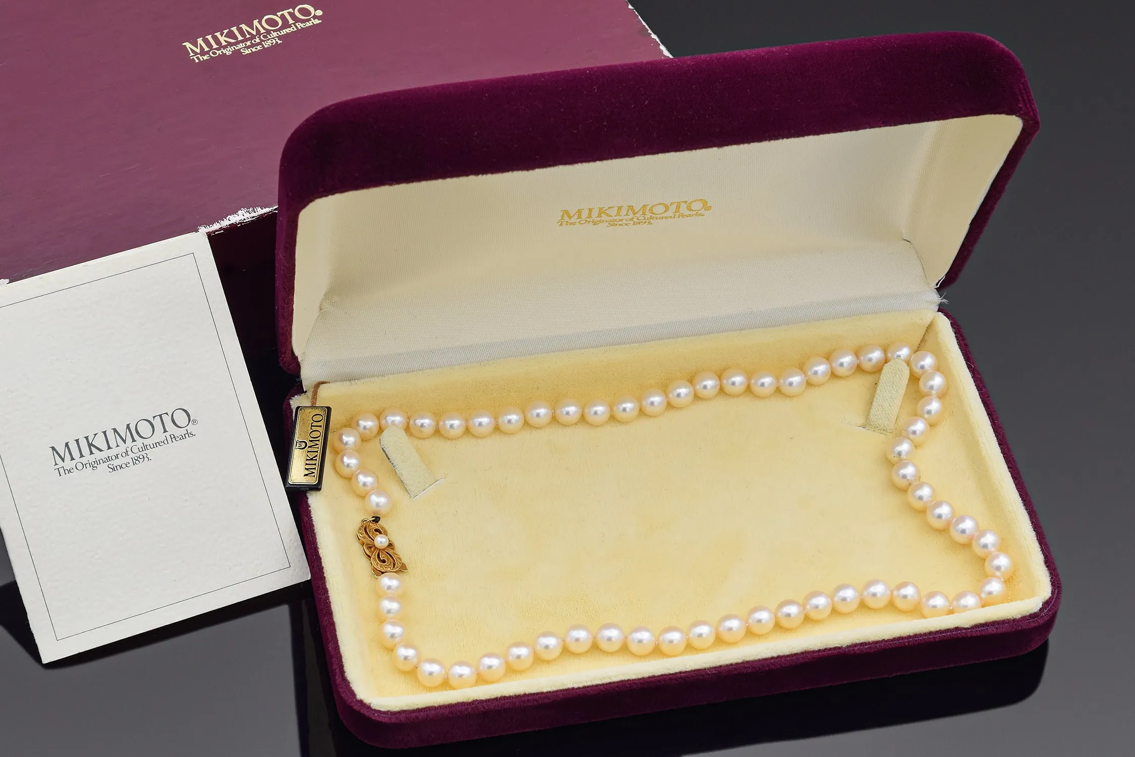 Mikimoto 7.5x7 mm A  Pearl 18K Yellow Gold Beaded Strand Necklace 18"  Box Cert