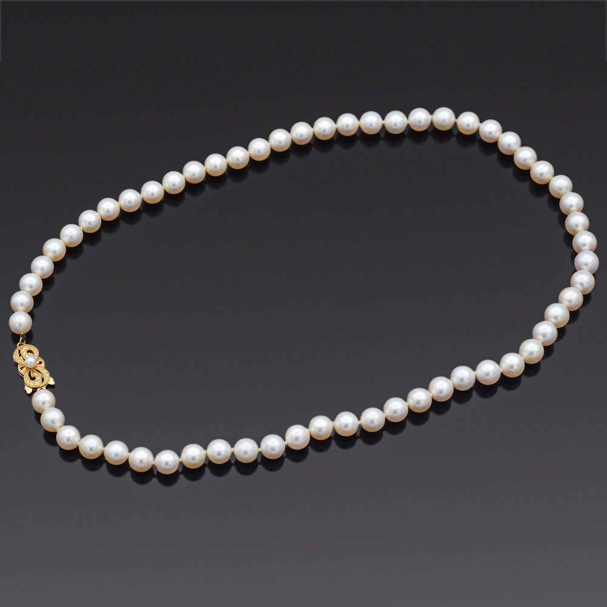 Mikimoto 7.5x7 mm A  Pearl 18K Yellow Gold Beaded Strand Necklace 18"  Box Cert