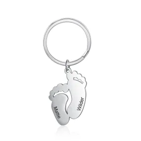 Personalized Engraved Name Baby Feet Keychains