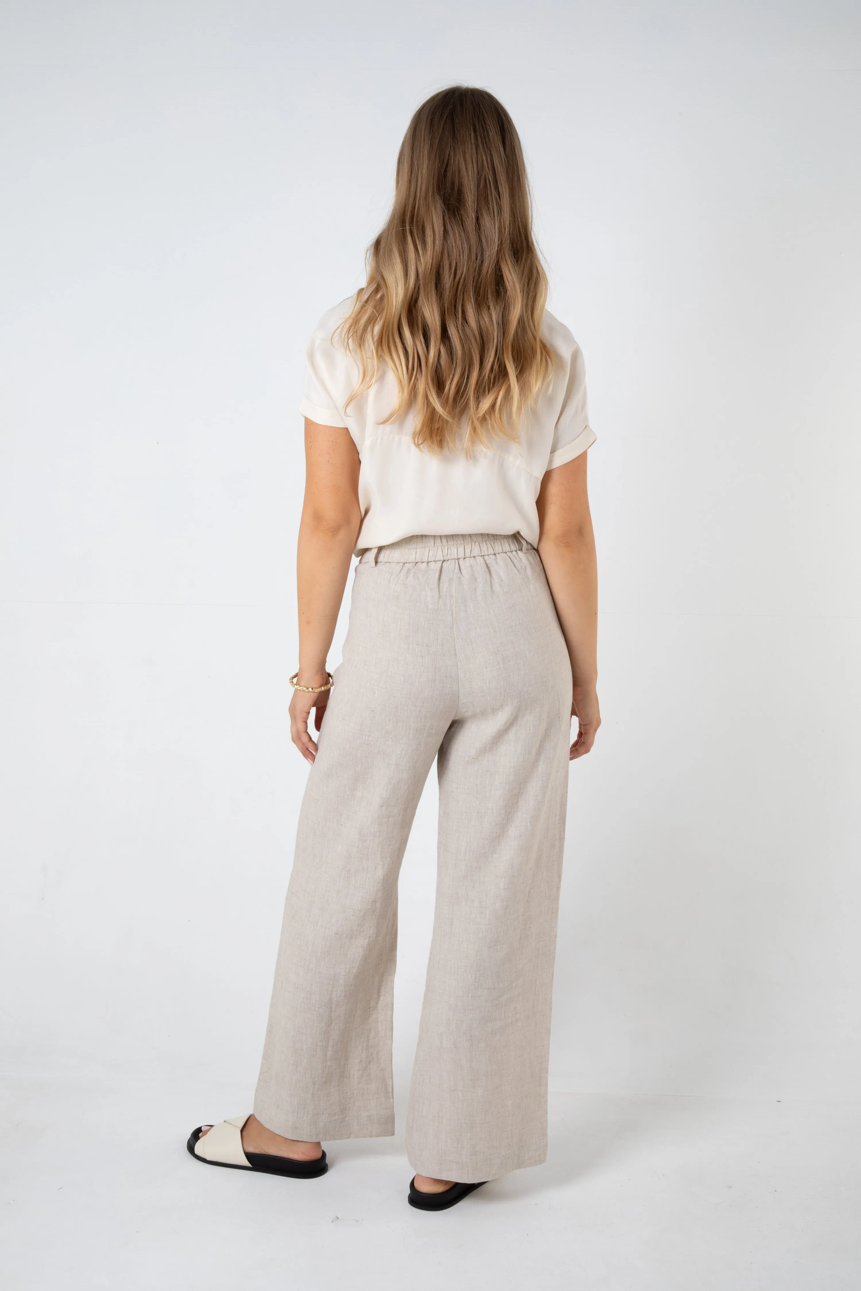 SAWYER WIDE LEG LINEN PANT - NATURAL