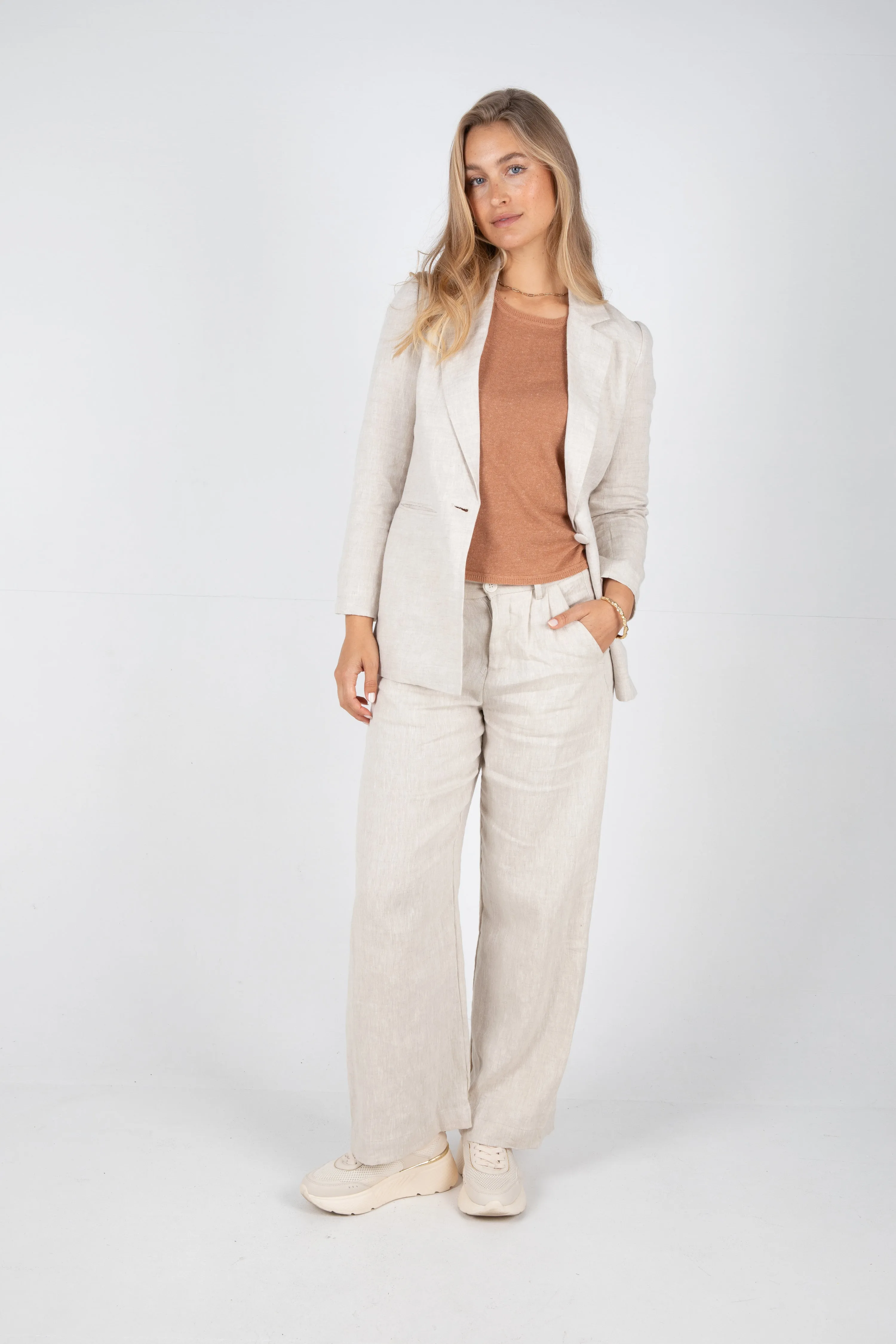 SAWYER WIDE LEG LINEN PANT - NATURAL