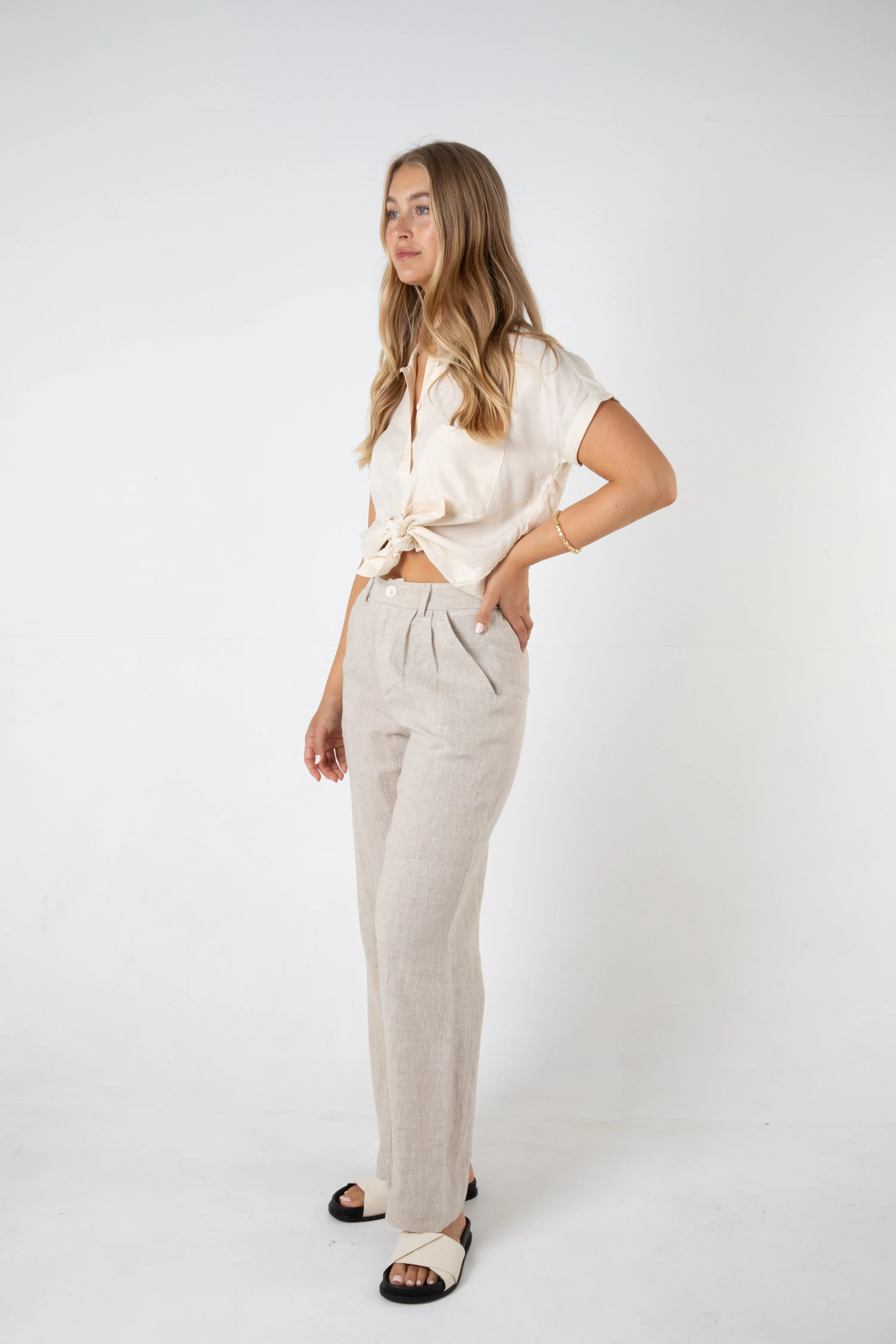 SAWYER WIDE LEG LINEN PANT - NATURAL