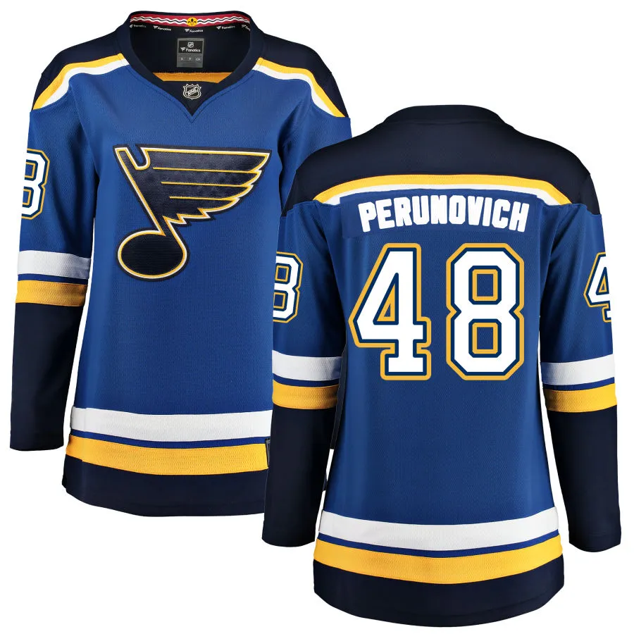 Scott Perunovich St. Louis Blues Fanatics Branded Women's Home Breakaway Jersey - Blue