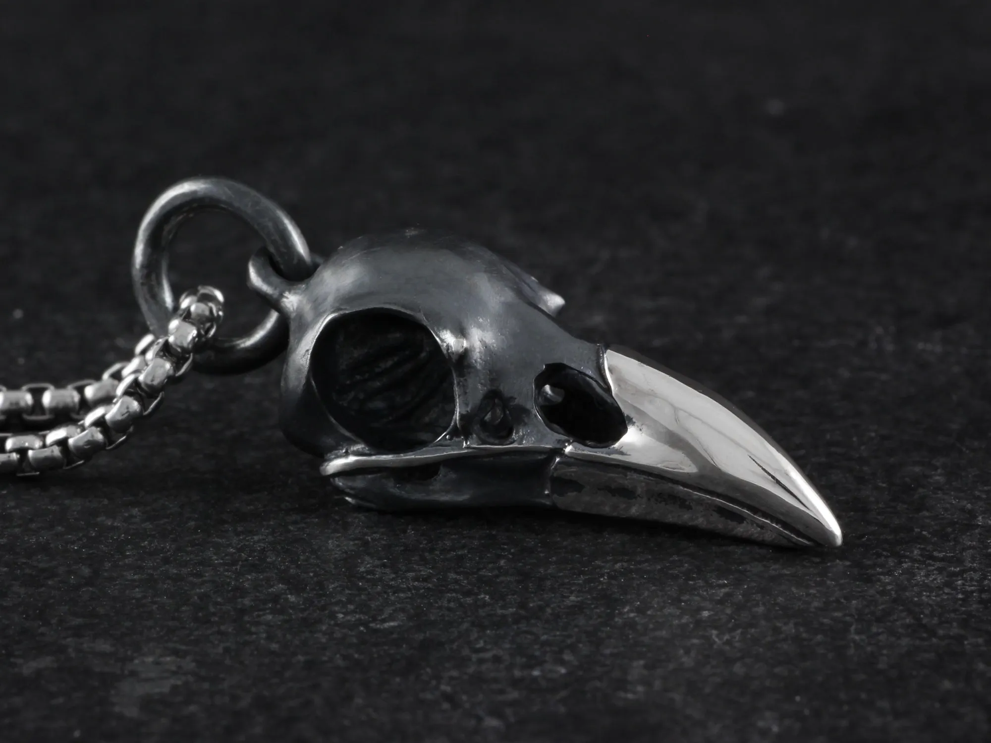 Sterling Silver Raven Skull Necklace