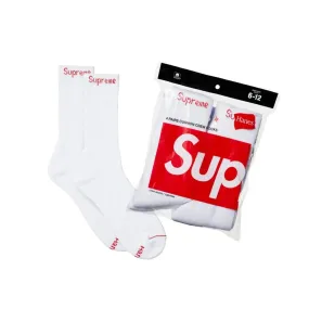 SUPREME HANES CREW SOCKS (4 PACK)-WHITE