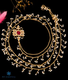 The Yuvraj Silver Pearl Brooch (Red)