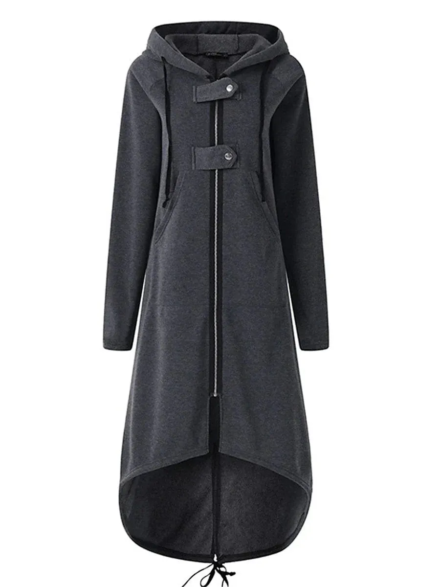 Women's Hooded Windproof Trench Coat with Zippered Pockets