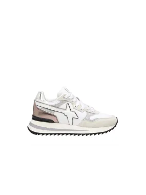 Yak-W Suede Nylon Glitter Stripe - White Silver Inox