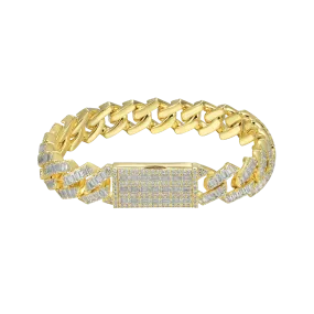 Yellow Gold Emerald Cut Prong Cuban Link Bracelet - 12mm